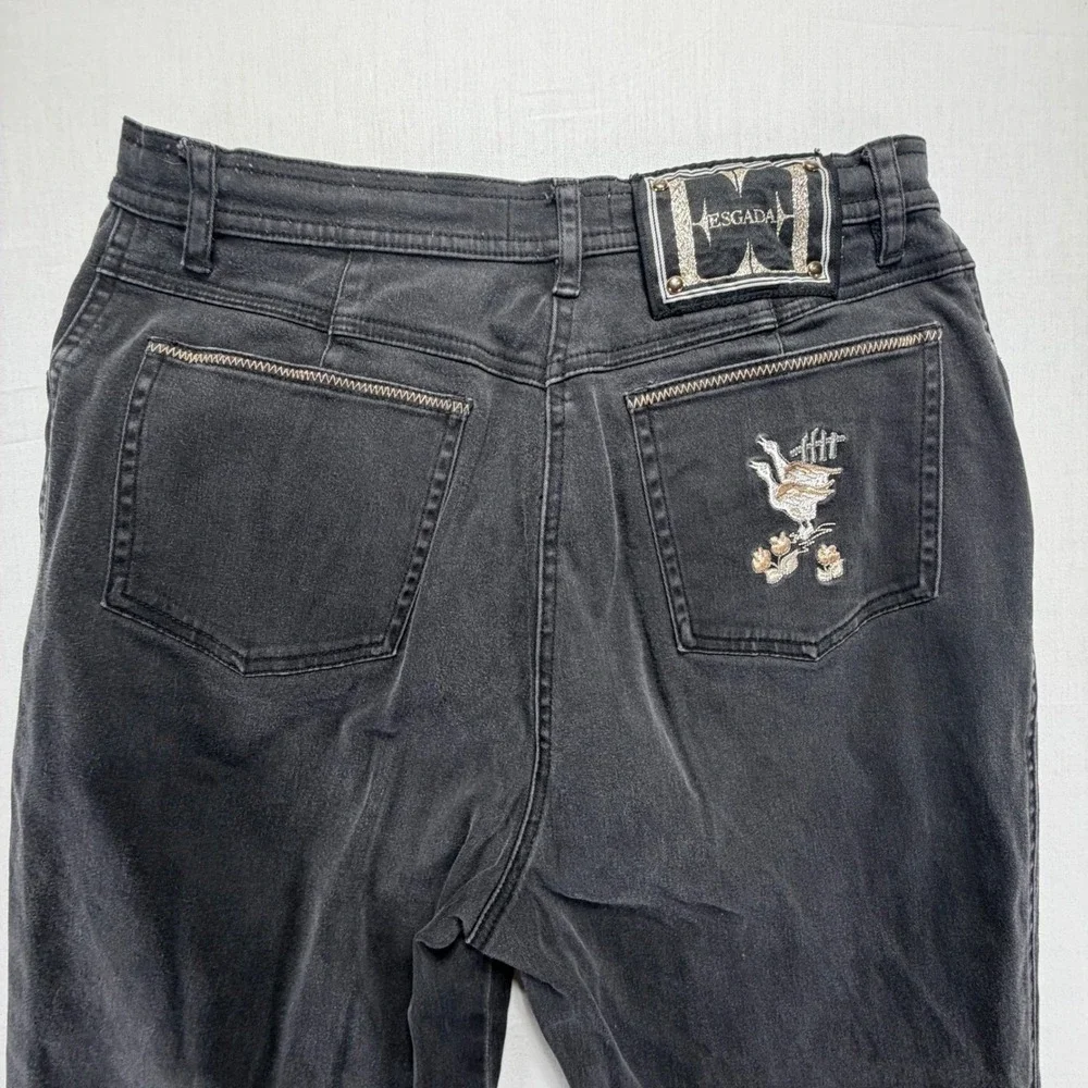 ESGADA Black Denim Jeans Embroidered Logo Duck Detail Women's EUR 40 US 4‎